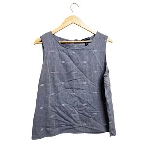 Eileen Fisher Blue Cotton Organic Cotton Embroidered Sleeveless Shell Top L